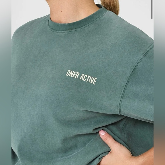 🆕 Oner Active Oversized Graphic Washed T-Shirt ~ ICED GREEN - Picture 3 of 9